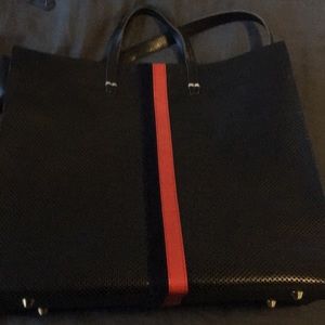 Clare v black with red and blue stripe perf bag
